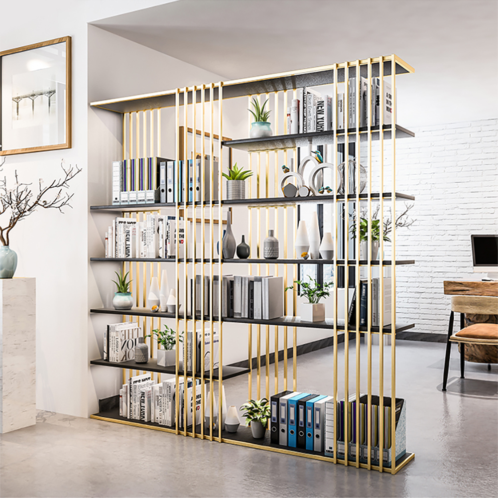 Modernes Display 6-stufiges Etagere-Bücherregal in Gold & Schwarz