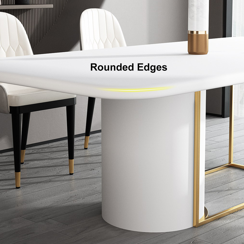 63" Modern White Dining Table Rectangle Pine Wood Top for 6 Person