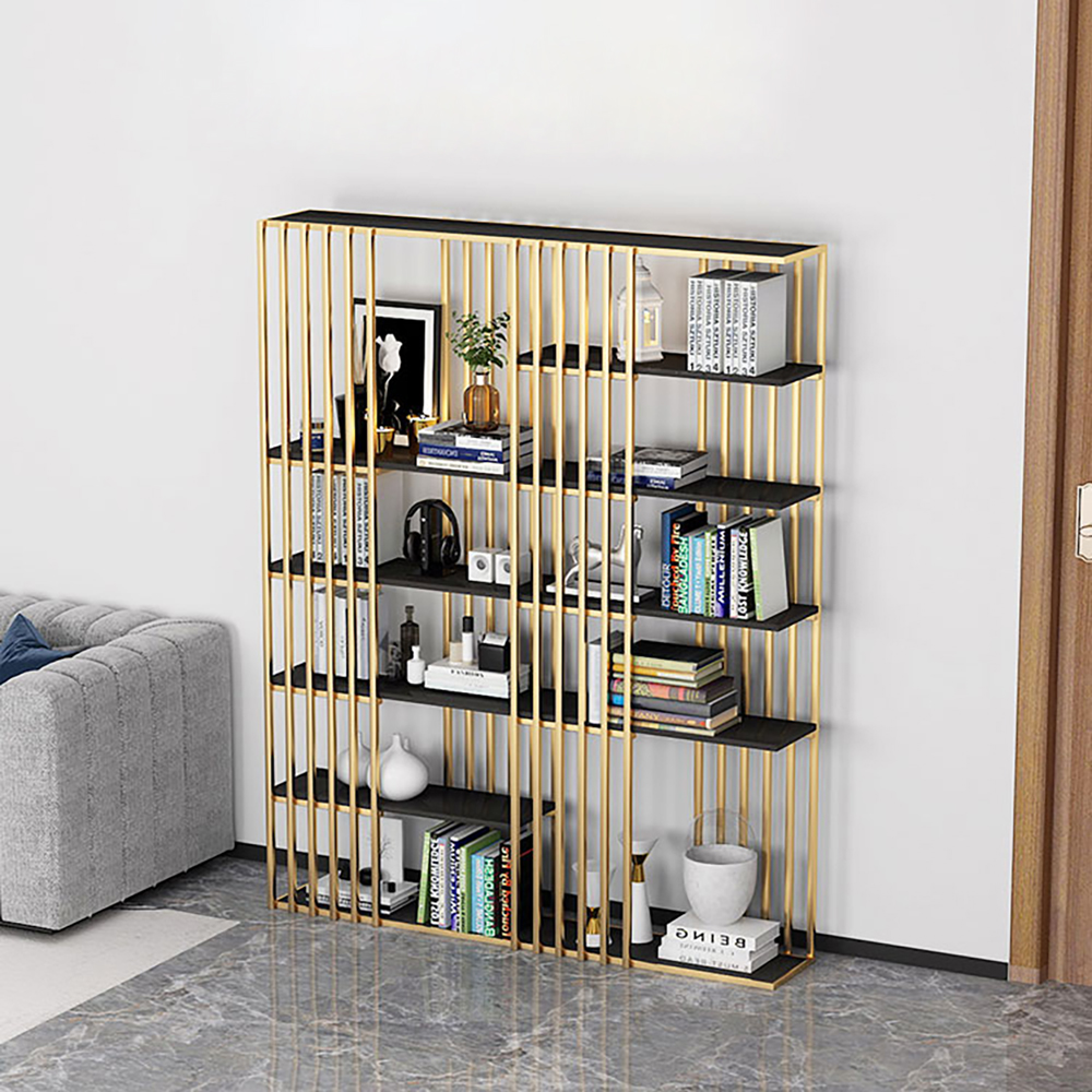 Modernes Display 6-stufiges Etagere-Bücherregal in Gold & Schwarz