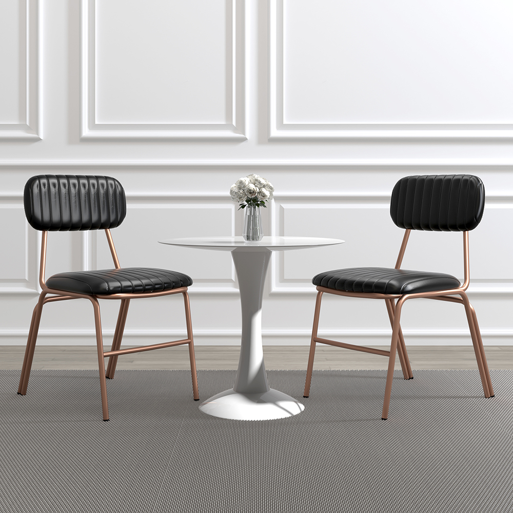 Modern Black Dining Chair (Set of 2) with Faux Leather Upholstered & Metal Frame