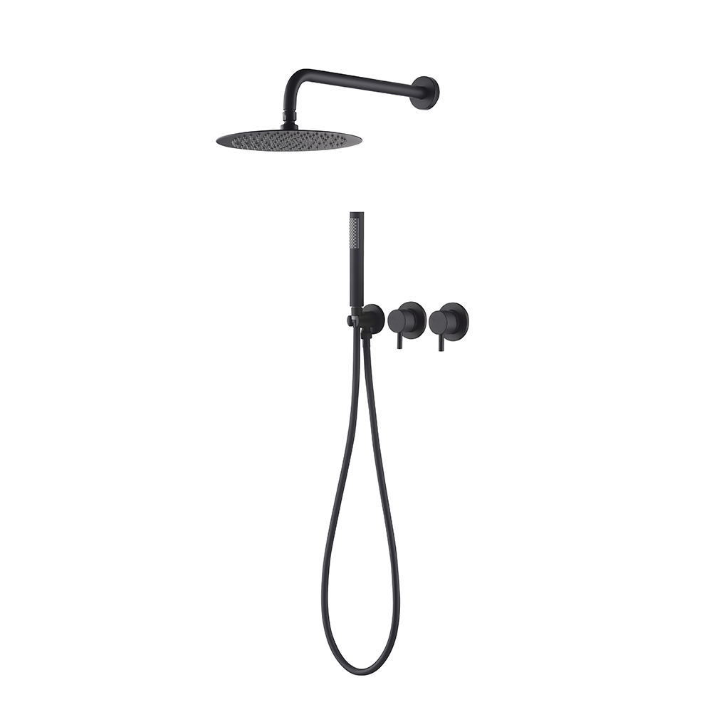 250mm Wall-Mounted Round Black Shower Set 2-Function with Hand Shower