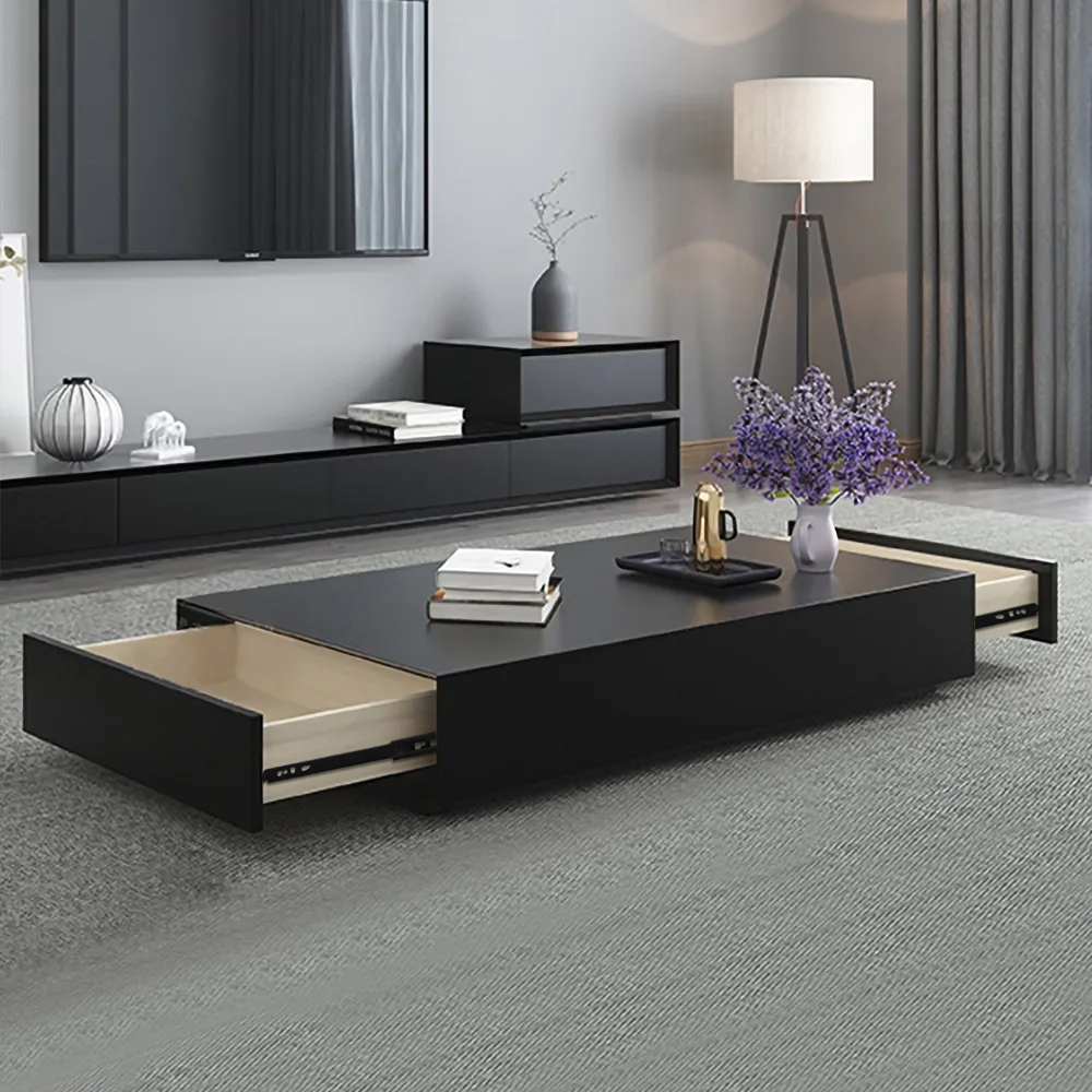 Morami Black Rectangular Coffee Table with 2Drawer Modern Accent Table