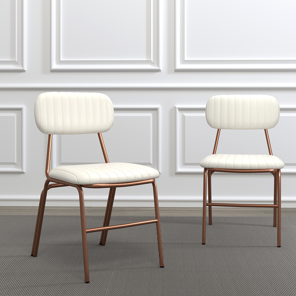 Modern White Dining Chairs Set of 2 with Faux Leather Upholstered & Metal Frame