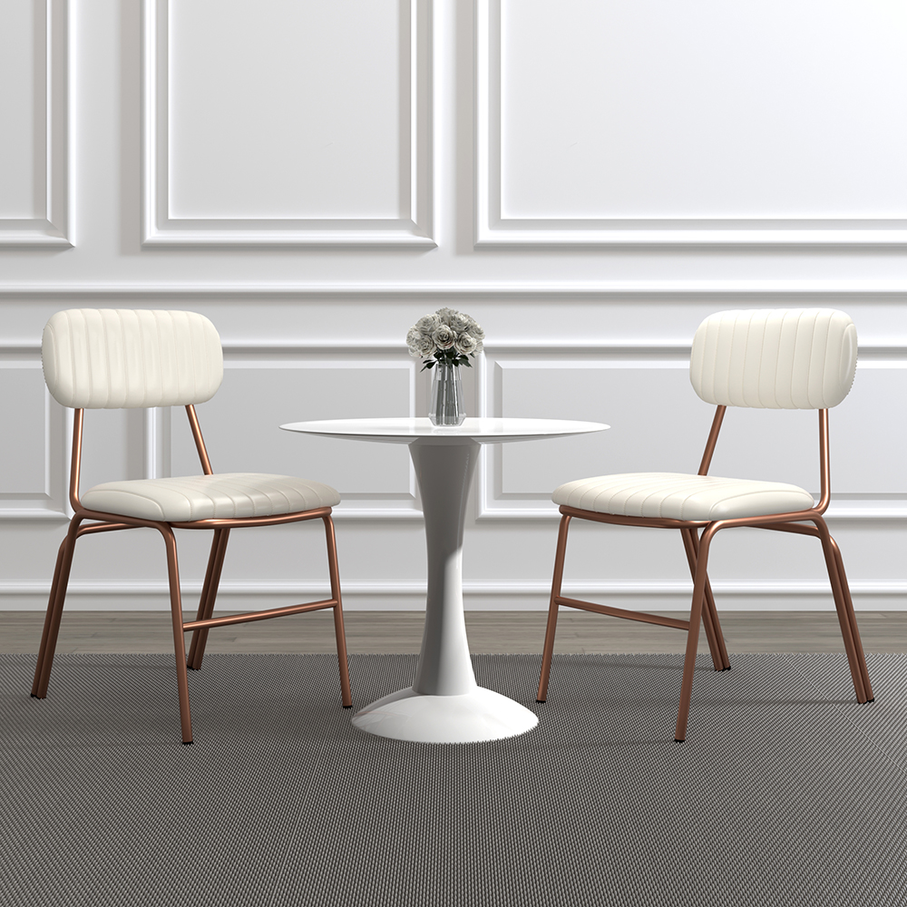 Modern White Dining Chairs Set of 2 with Faux Leather Upholstered & Metal Frame