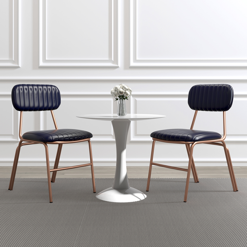 Modern Blue Dining Chairs Set of 2 with Faux Leather Upholstered & Metal Frame