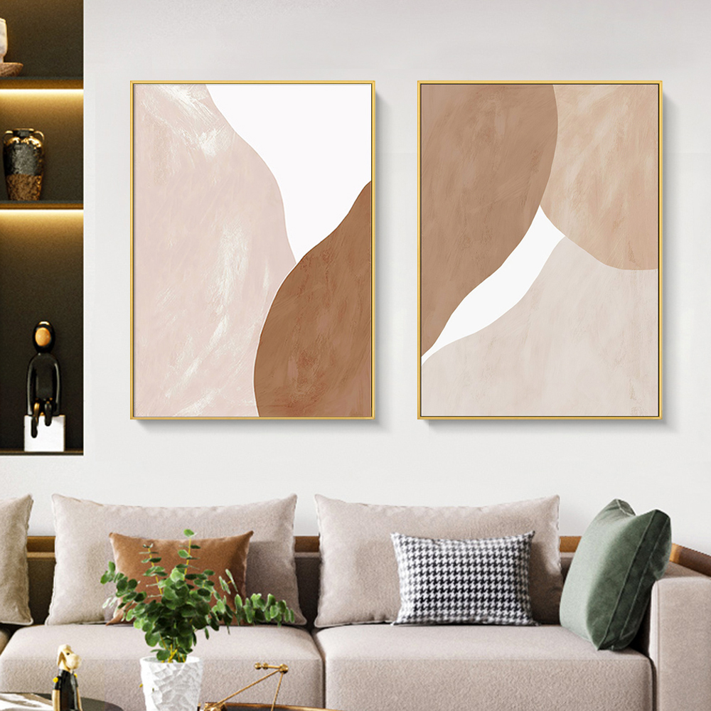 2 Pieces Modern Abstract Wall Decor for Living Room Canvas Art Painting with Gold Frame