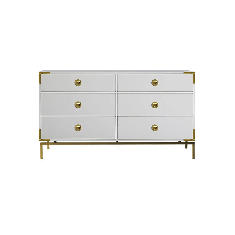 Modern White Double Dresser with 6 Wooden Drawers