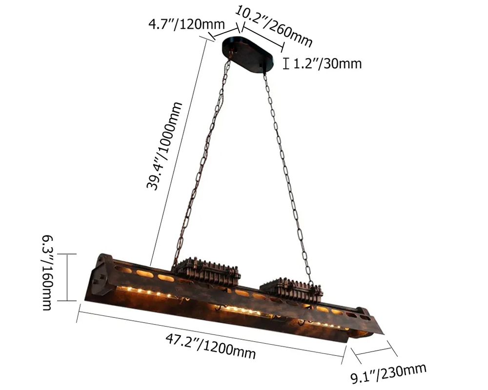 Industrial 6-Light Kitchen Island Lighting Loft Linear Pendant Light Rust Fixture