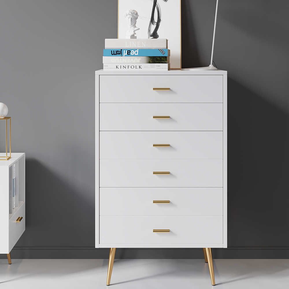 Modern Wood Dresser with 4 Drawers in White Storage Chest for Bedroom