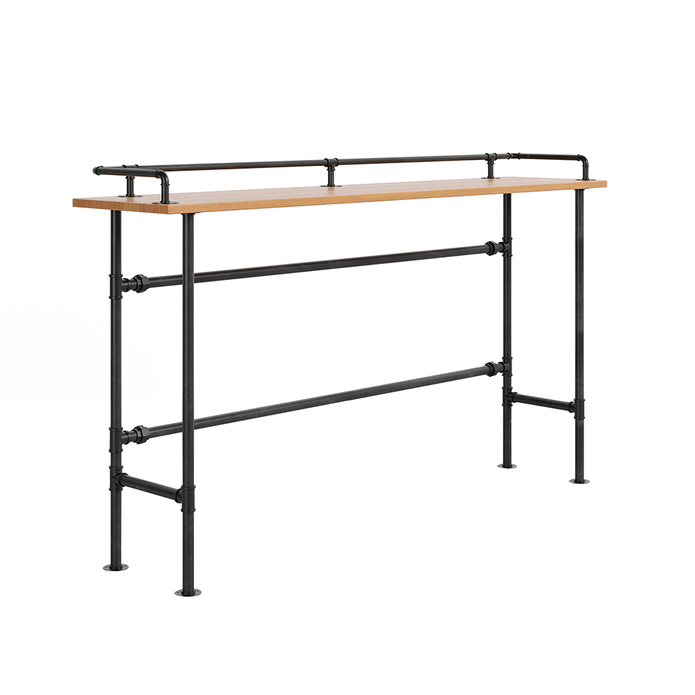 78.7" Industrial Rectangular Natural Wood Bar Height Table with Footrest