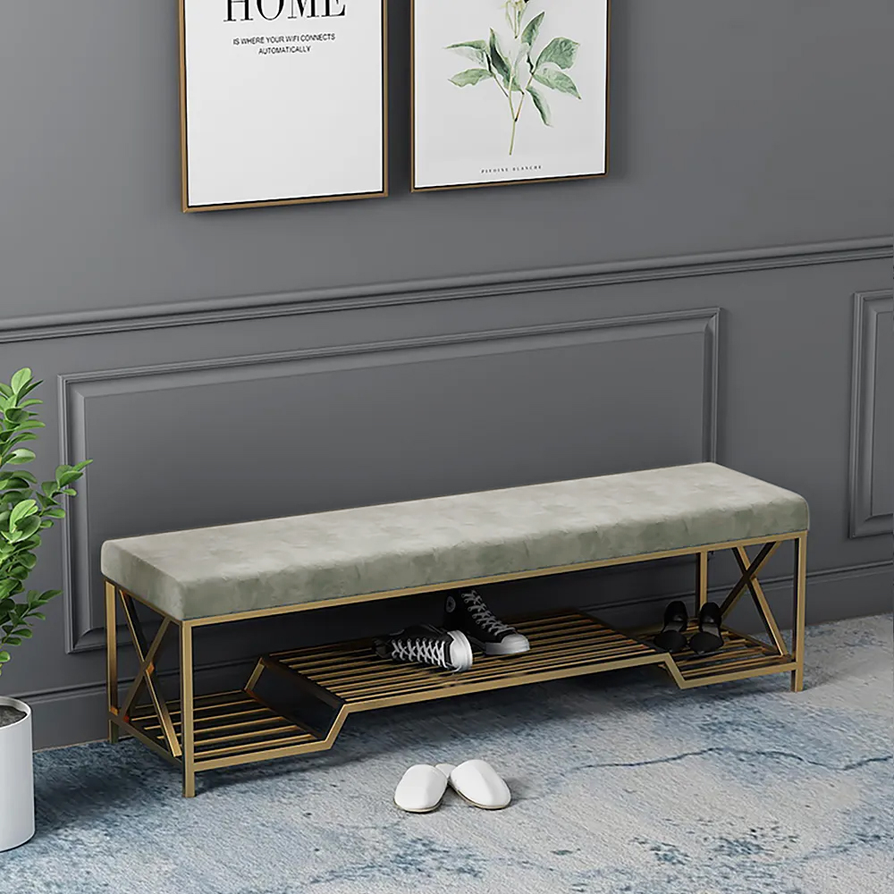 Gray Entryway Bench with Storage Upholstered Storage Bench for Living Room