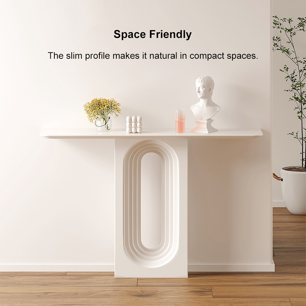 47" Modern Narrow Wood White Console Table with Geometric Pedestal Entryway Table