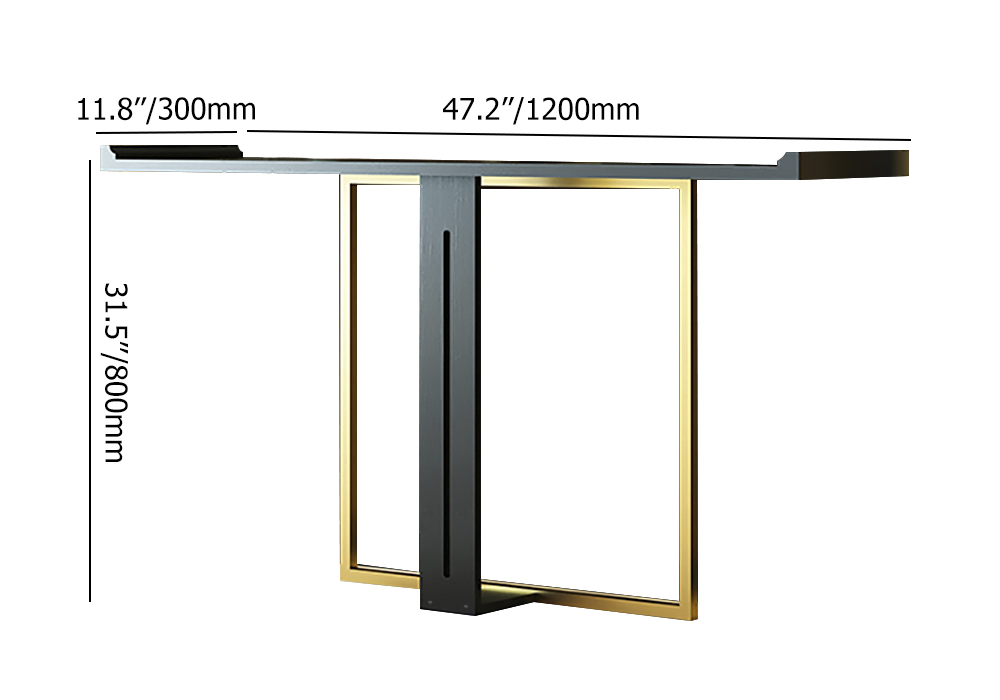 47" Narrow Console Table for Entryway Foyer Black Solid Wood & Gold Metal in Large