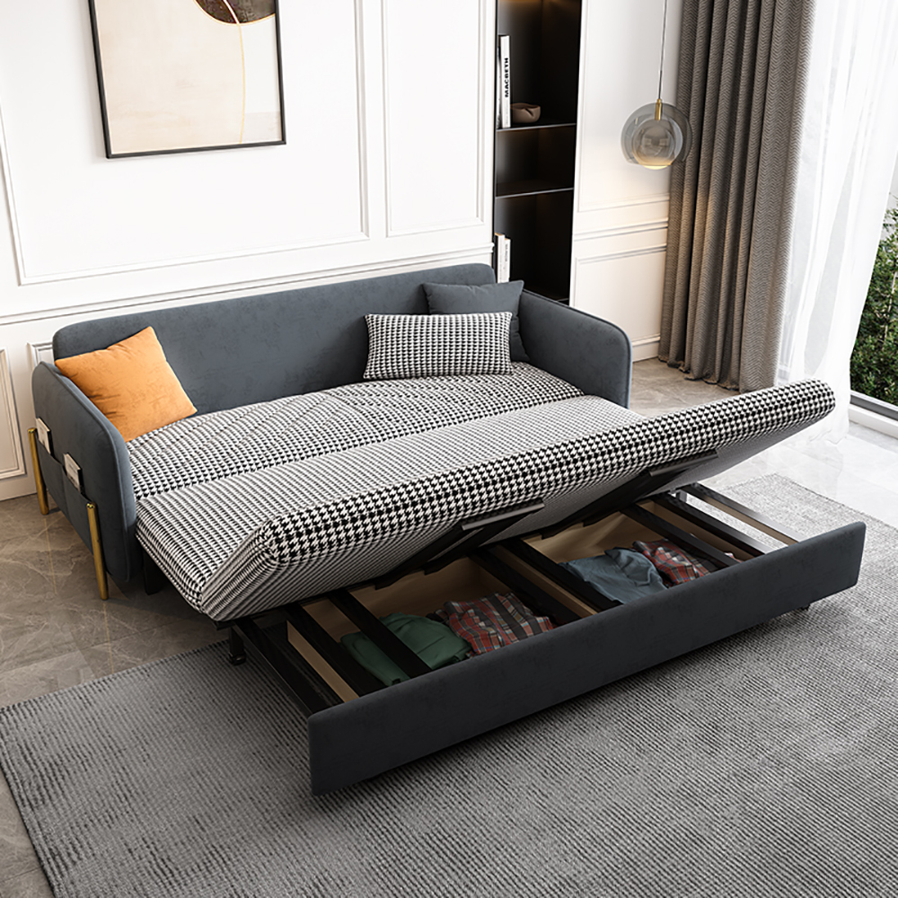 Full Sleeper Sofa Deep Gray Upholstered Convertible Sofa
