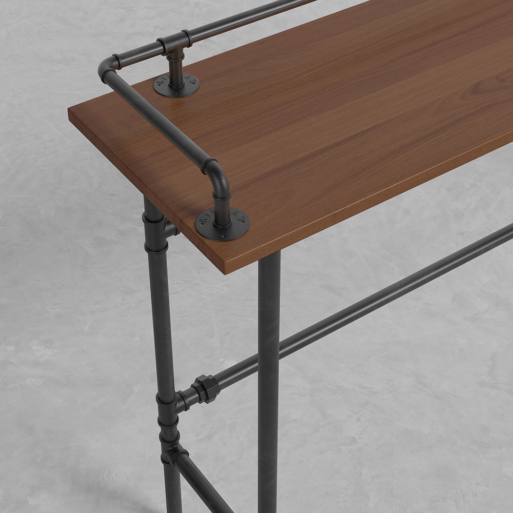 78.7" Industrial Rectangular Wood Bar Height Table with Footrest in Walnut