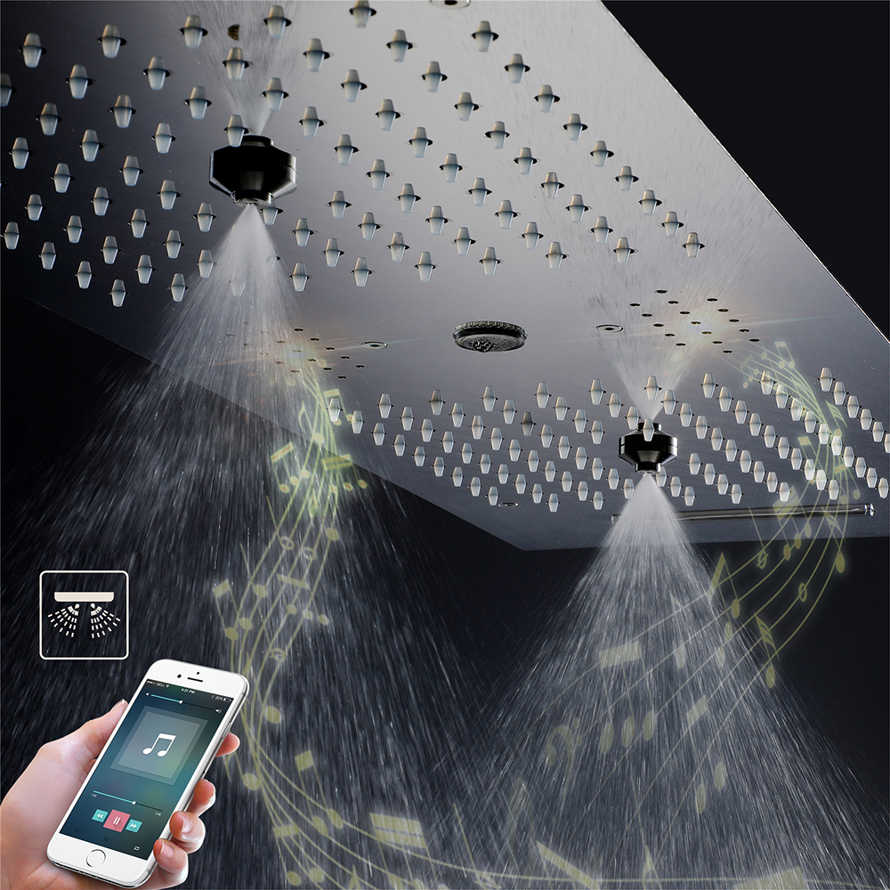 Thermostatic Rain Shower System 6 Functions Massage Music Remote Controlled LED in Black