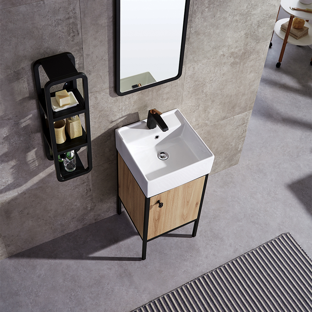 16" Natural Bathroom Vanity Set Ceramics Single Sink with Drain Modern Nordic