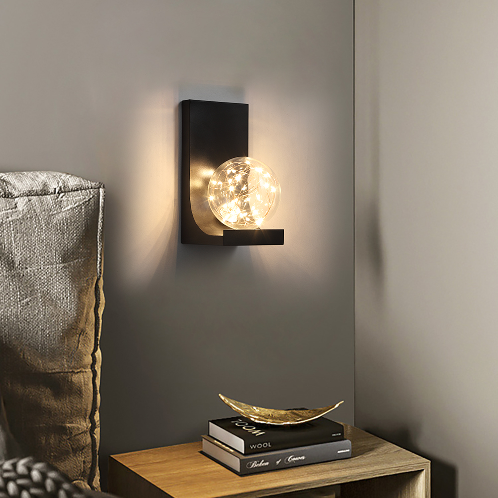 Modern Black LED Flush Mount Wall Sconce with Glass Globe Shade
