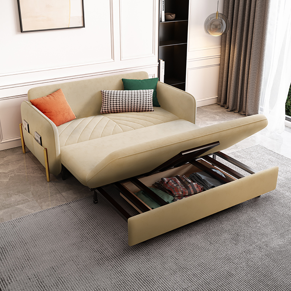 King Sleeper Sofa Beige Upholstered Convertible SofaHomary