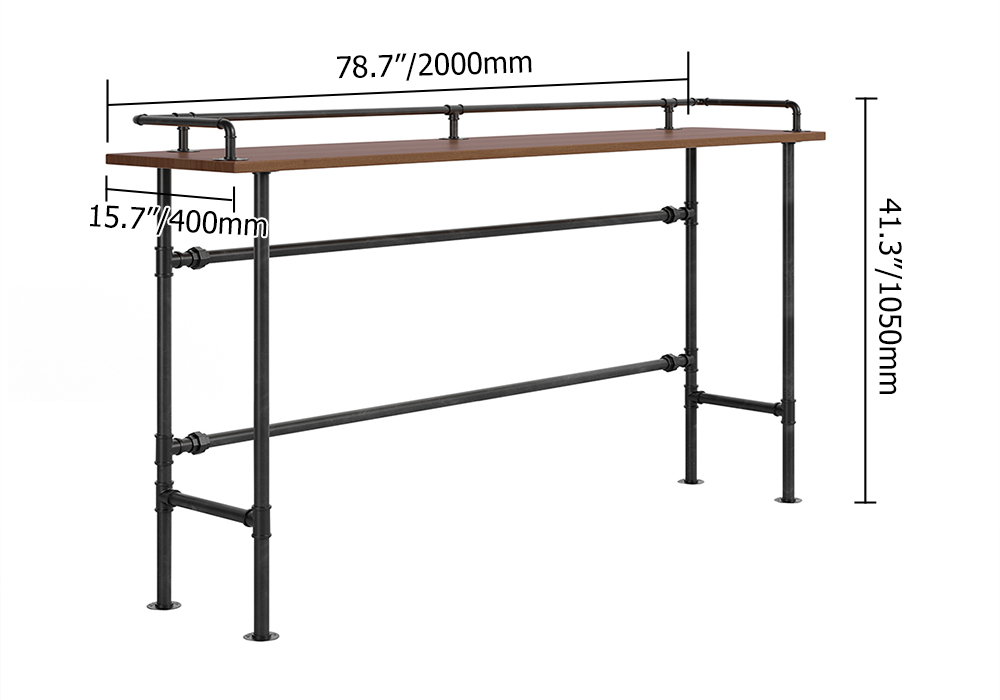 78.7" Industrial Rectangular Wood Bar Height Table with Footrest in Walnut