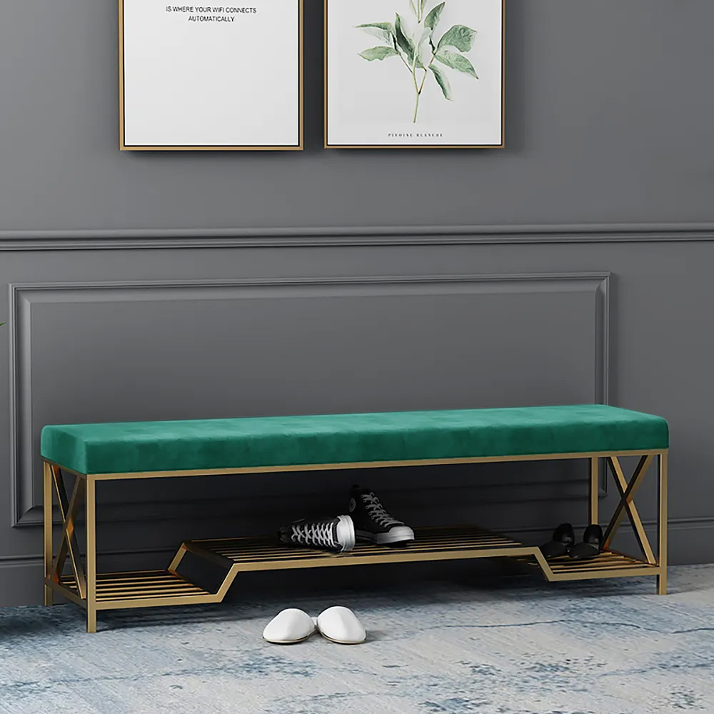 Green Hallway Bench with Storage Upholstered Storage Bench for Living Room