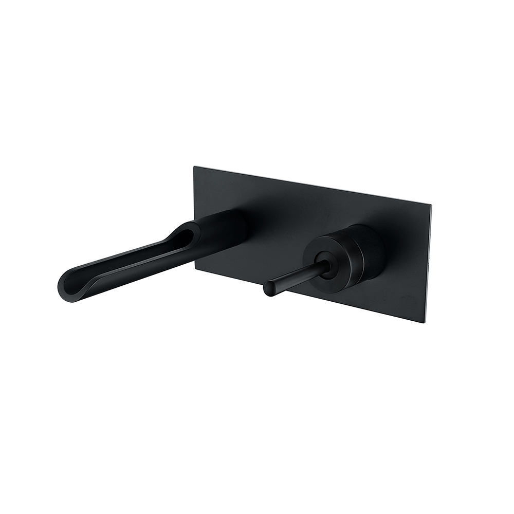 Black Modern Single Lever Handle Wall-Mounted Bathroom Sink Faucet Solid Brass