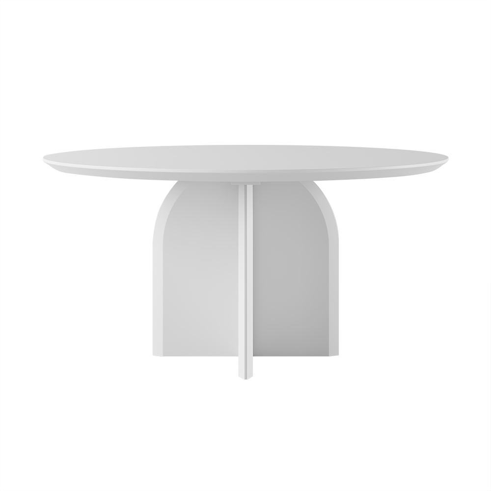 59" Modern Round Dining Table for 8 White Solid Wood Tabletop Pedestal Base