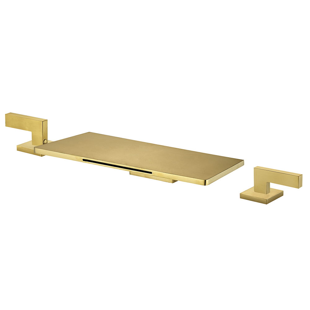 Modern Waterfall Bathtub Faucet Deck Mounted Tub Filler in Brushed Gold