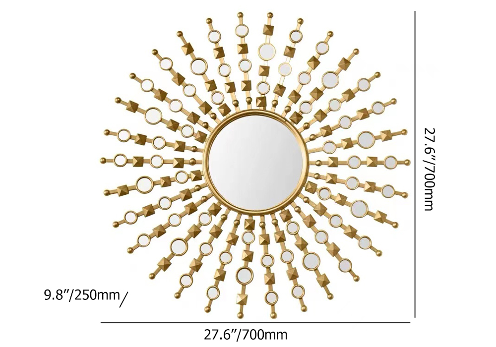 Luxury Stylish Metal Round Gold Wall Mirror Sun Shine Home Decor