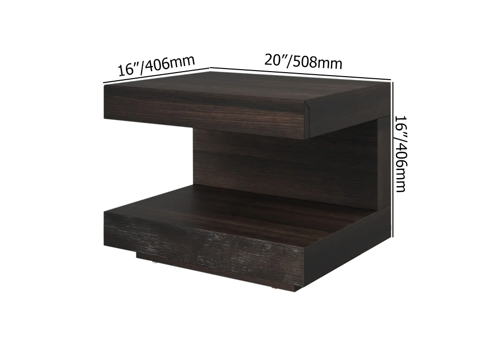 Modern Wood Nightstand with 1 Drawer C-shaped Side Table with Light 