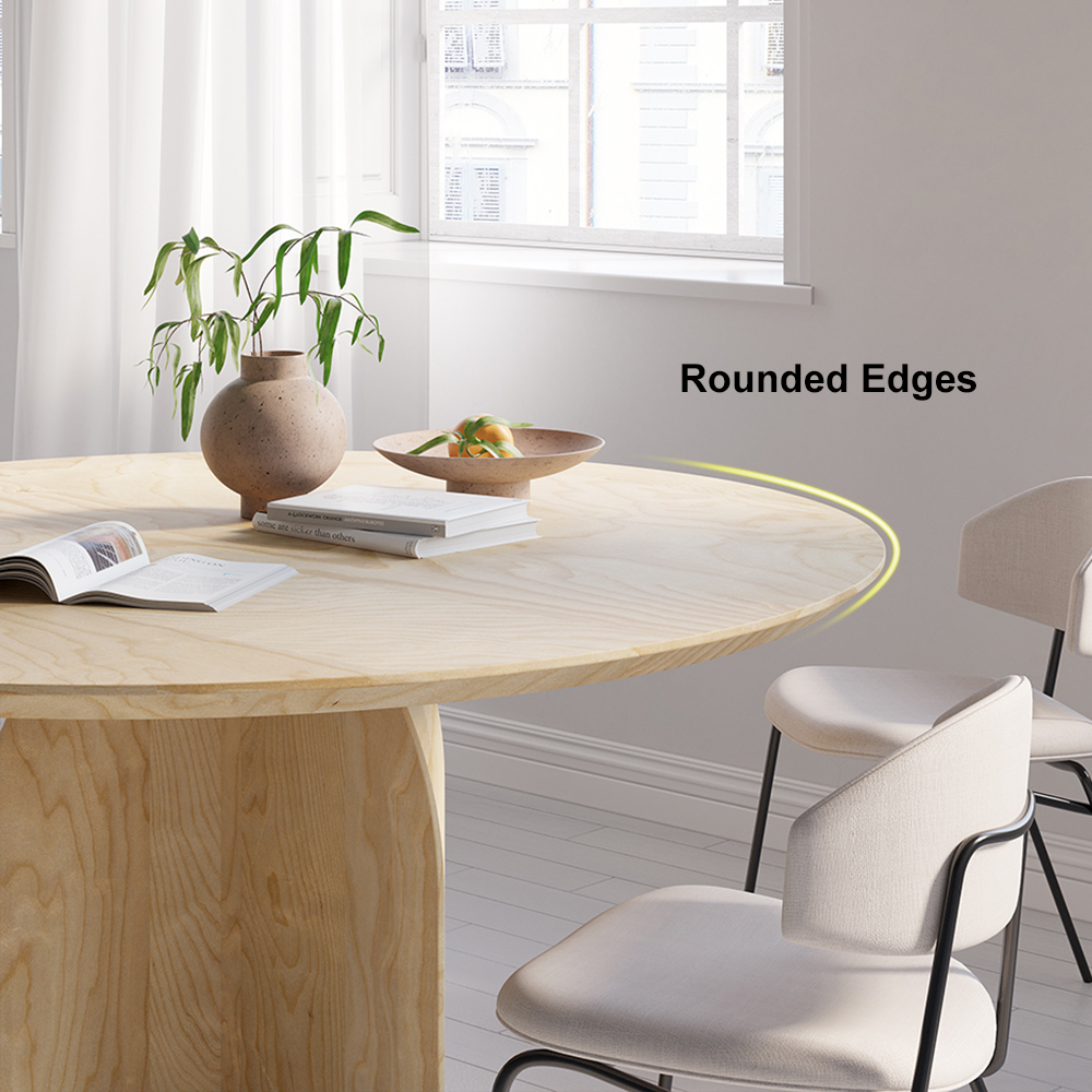 39" Modern Round Dining Table for 4 Natural Solid Wood Tabletop Pedestal Base