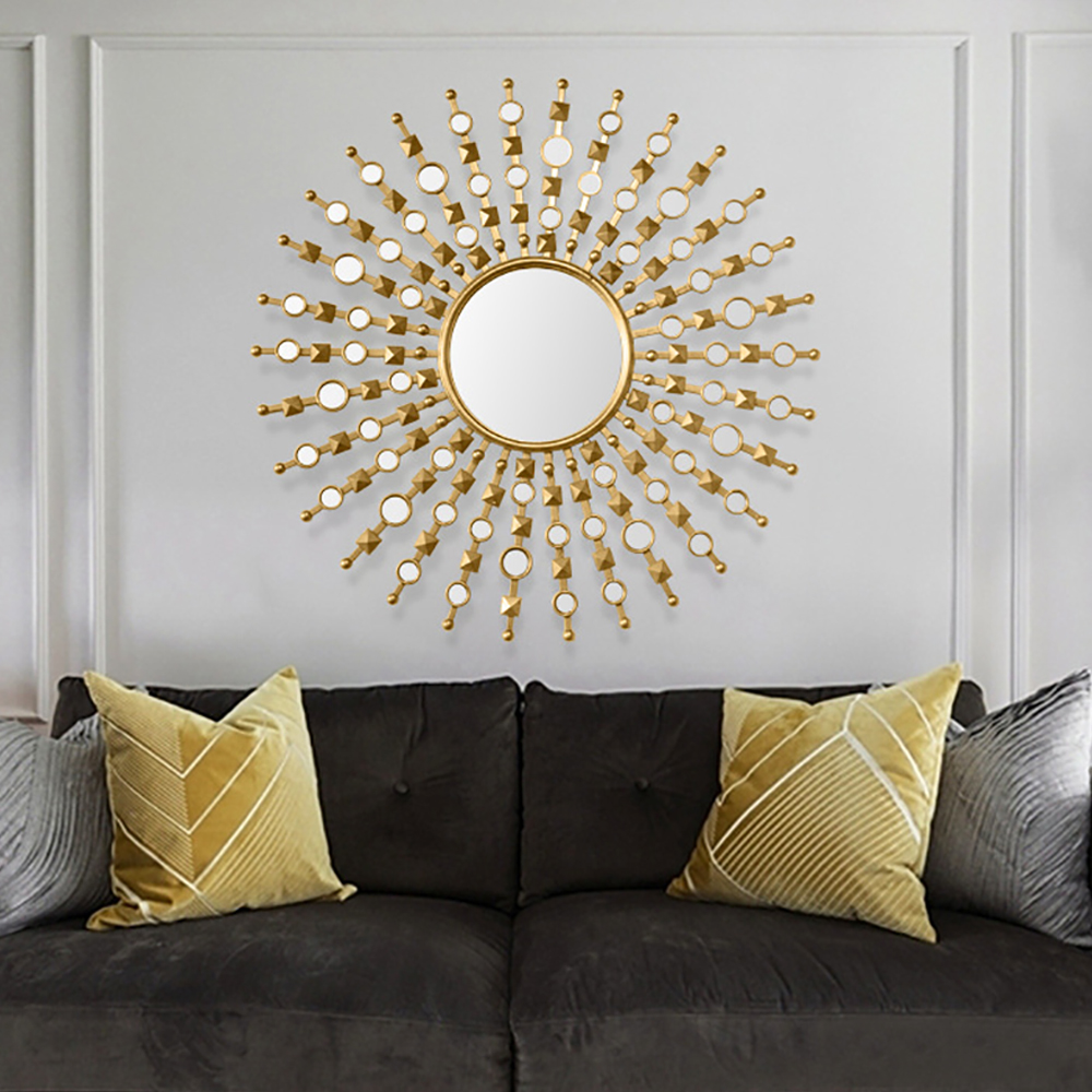Luxury Stylish Metal Round Gold Wall Mirror Sun Shine Home Decor