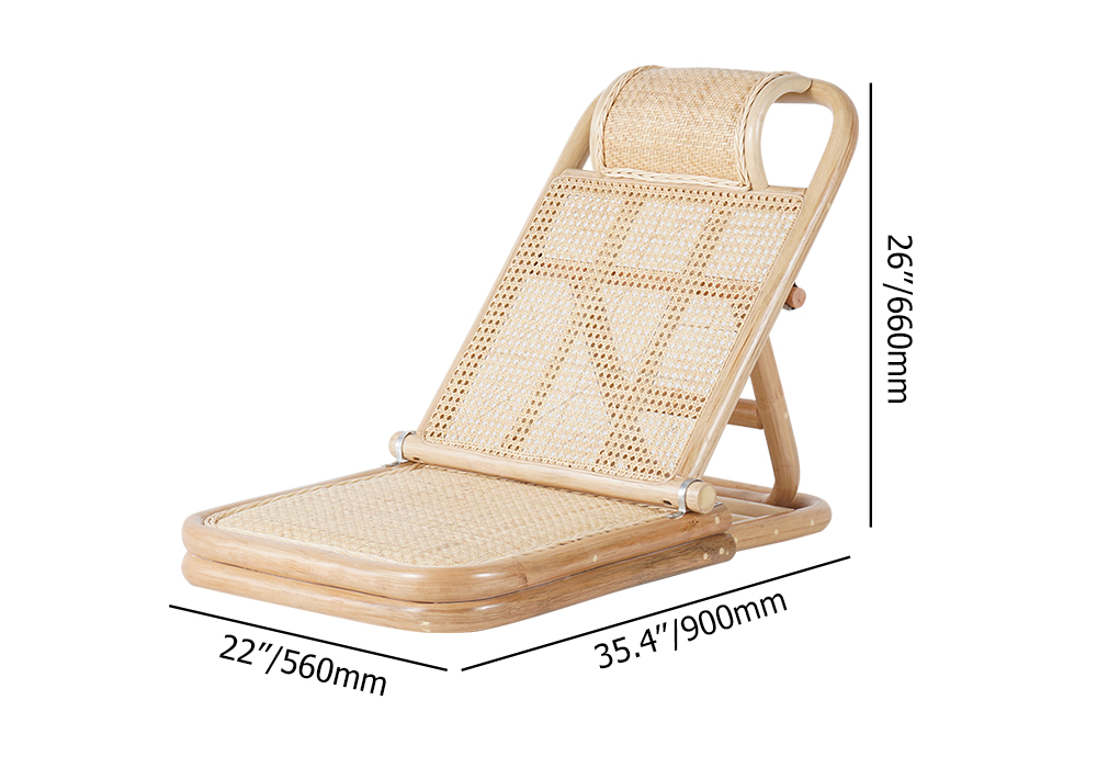 Modern Rattan & Wood Outdoor Long Reclining Chaise Patio Lounge Chair in Natural