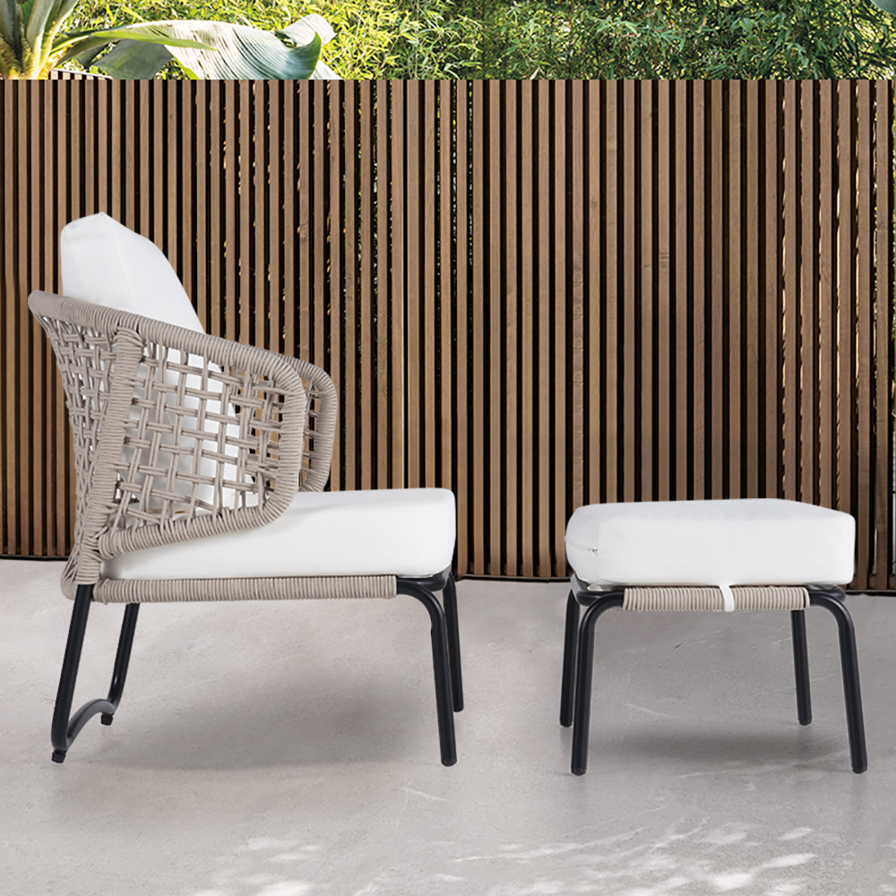 Modern Aluminum & Rope Outdoor Sofa Patio Chair Set with Ottoman in