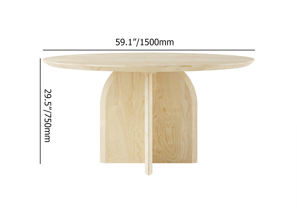59" Modern Round Dining Table for 8 Natural Solid Wood Tabletop Pedestal Base