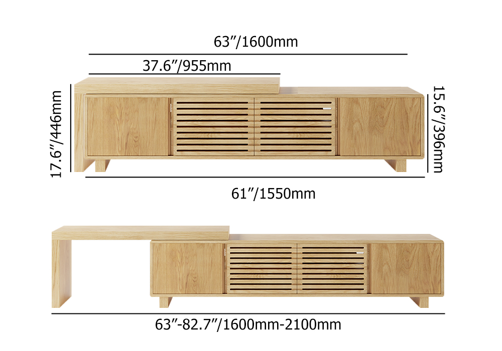Modern Natural Retracted & Extendable TV Stand with 6 Shelves Up to 85"