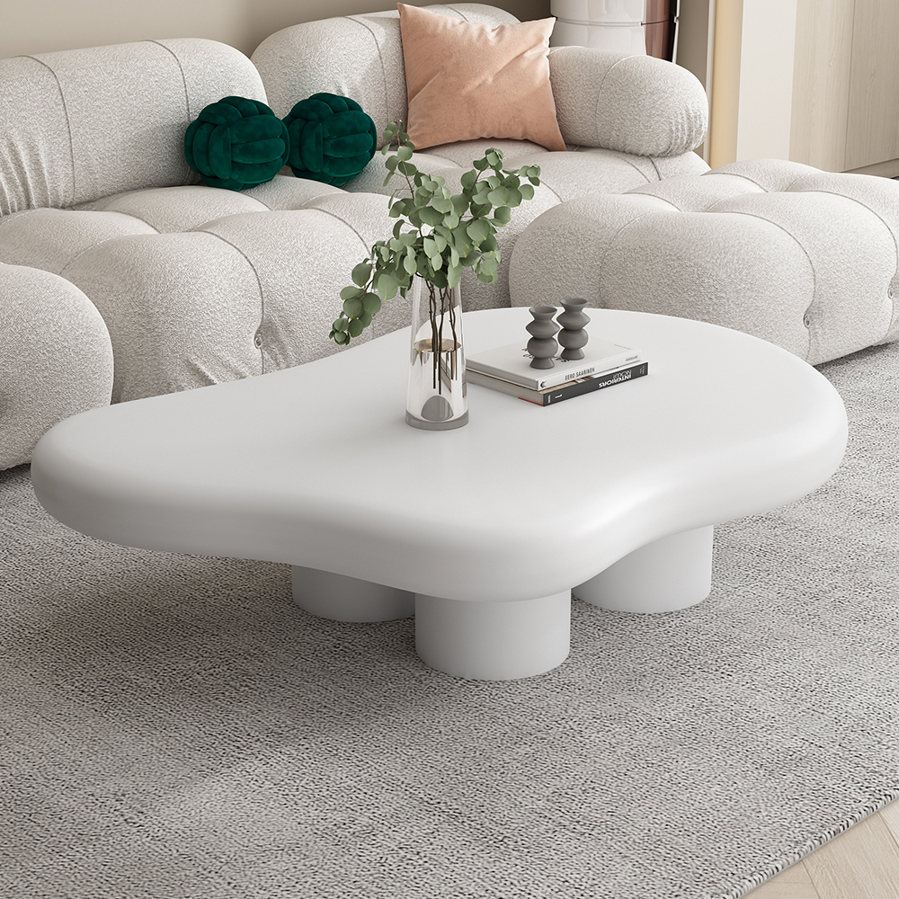 39" Modern Wood Abstract Coffee Table in White with 4 legs