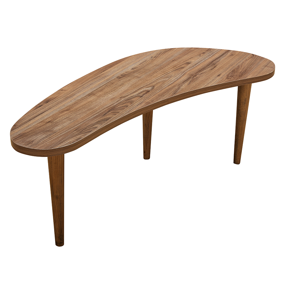 48" Modern Wood Abstract Coffee Table in Walnut with 3 legs