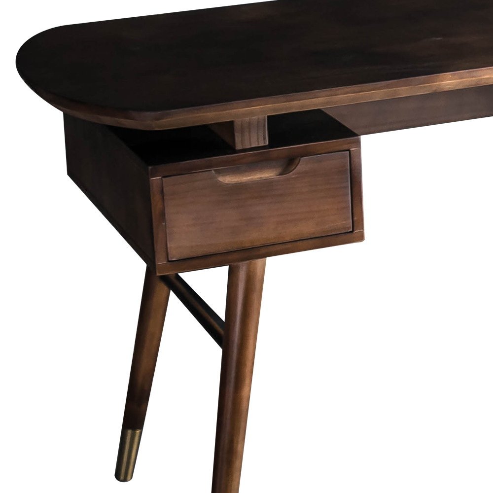 59.1" Modern Walnut Office Desk Wooden Writng Desk with 2 Drawers in Gold Finish