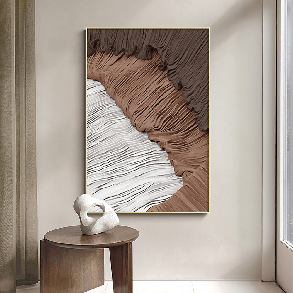 Modern Abstract Canvas Wall Art Painting Framed Wall Decor in White & Brown
