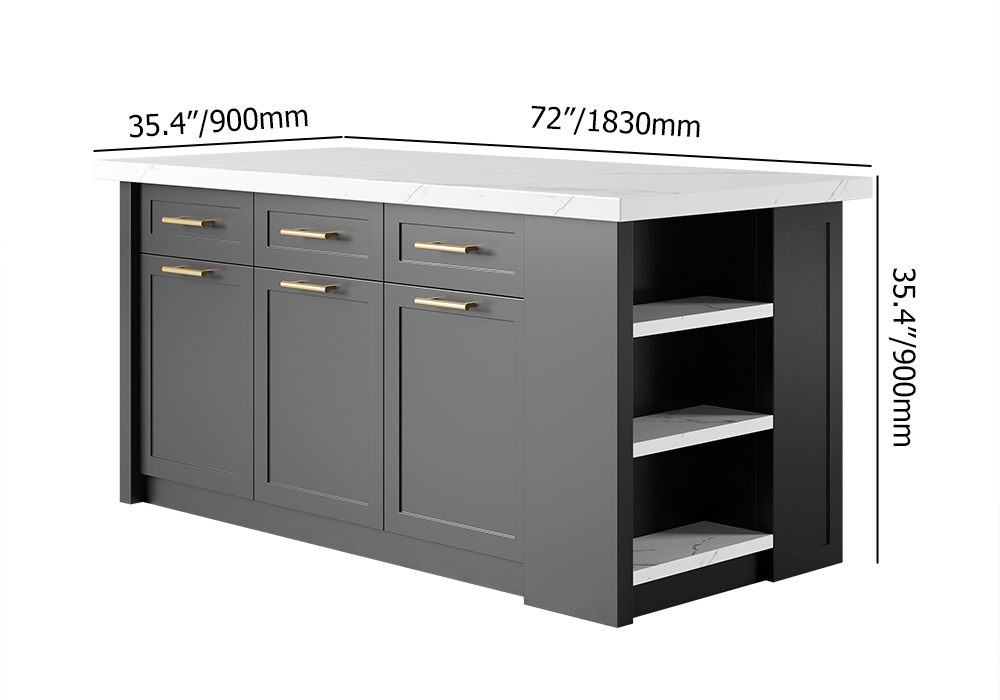 72" Large Black Kitchen Island with Storage Modern Kitchen Cabinet