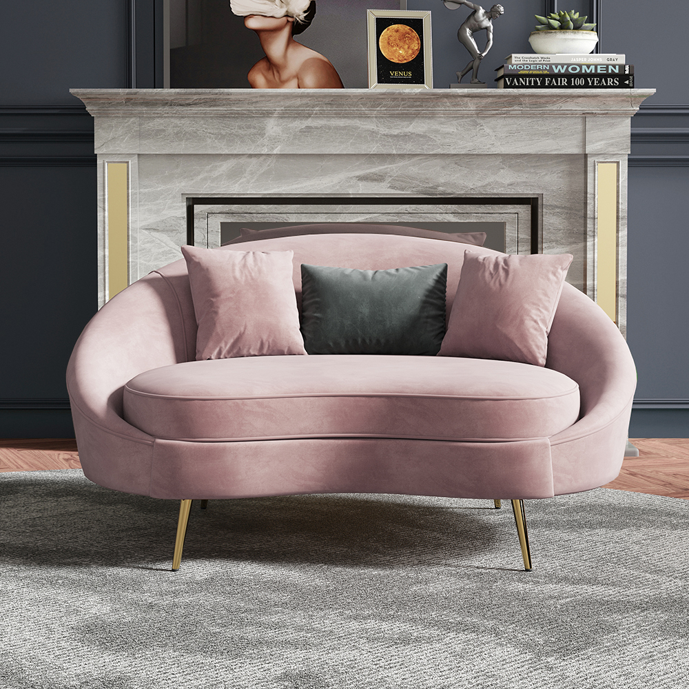 Modern 63" Pink Velvet Curved Sofa Gold Stainless Steel Legs Toss