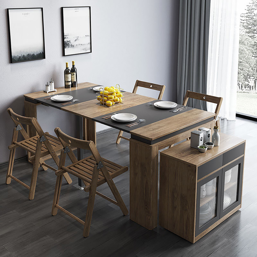 Modern Extendable Dining Table Set Rectangle Sideboard with Storage in