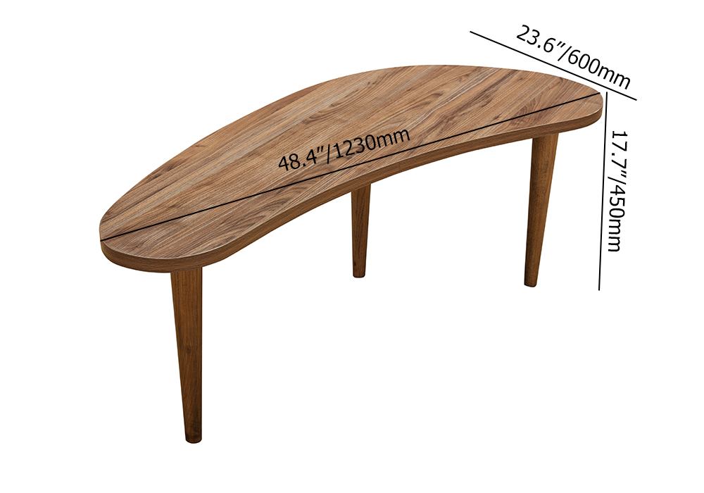 48" Modern Wood Abstract Coffee Table in Walnut with 3 legs