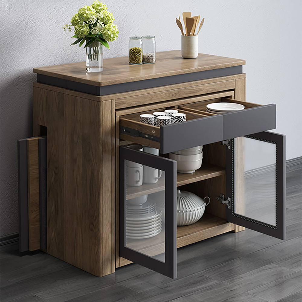 Modern Extendable Dining Table Rectangle Sideboard with Storage in
