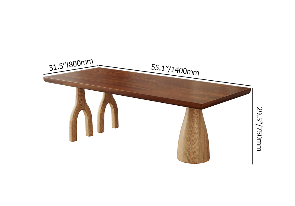 Farmhouse 55" Solid Wood Dining Table Walnut Rectangle Tabletop for 6 Person