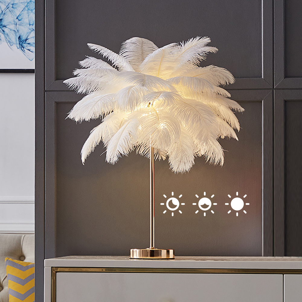 White Feather Dimmable Gold Table Lamp Portable Desk Lamp
