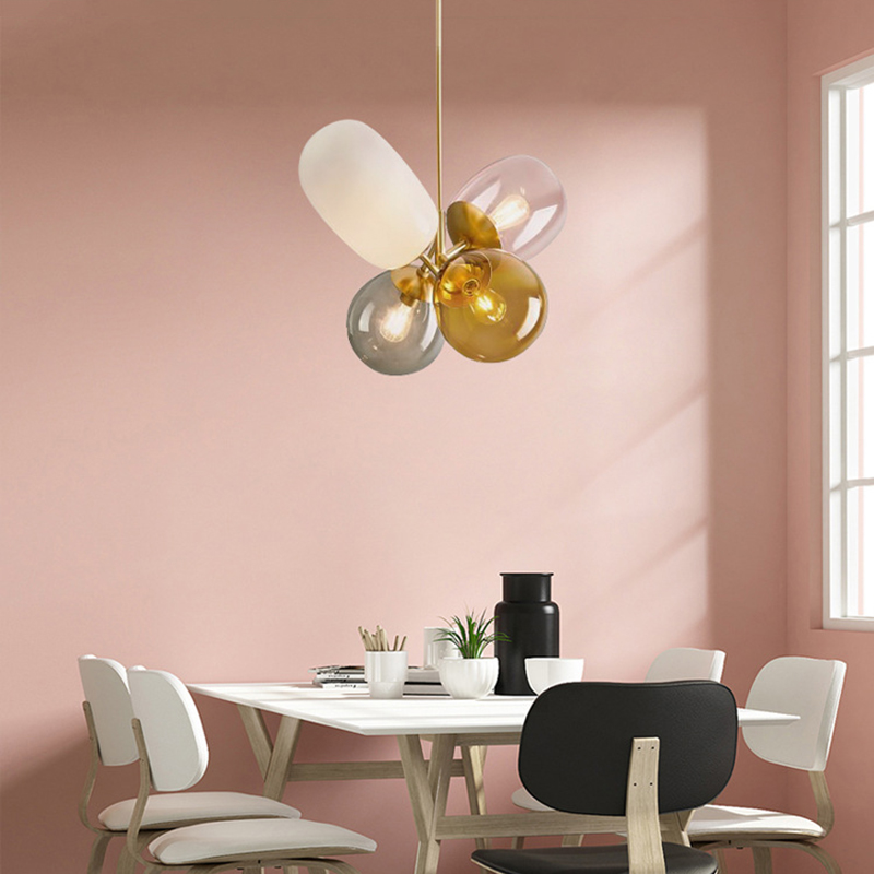 Modern Lovely 4-Light Colorful Chandelier Glass Balloon Pendant Light