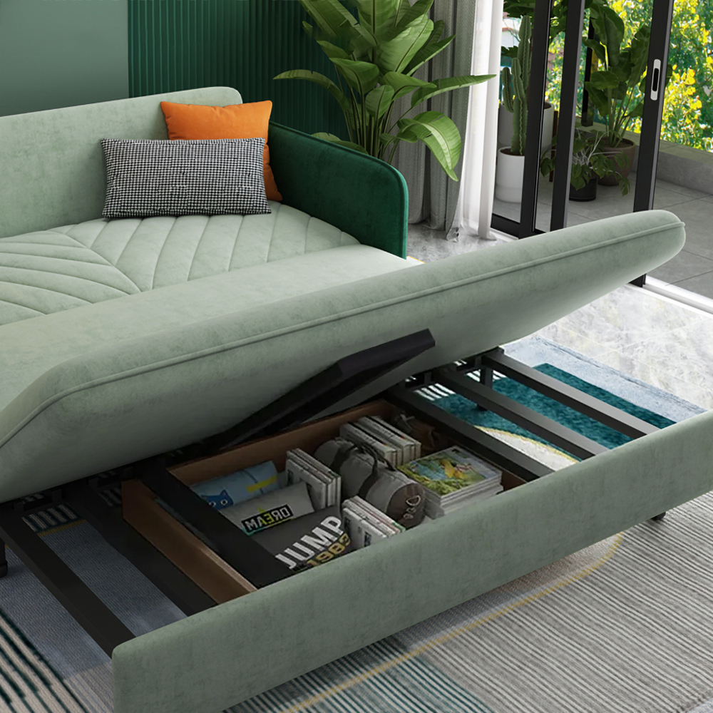 1397mm Full Sleeper Sofa Green Upholstered Convertible Sofa