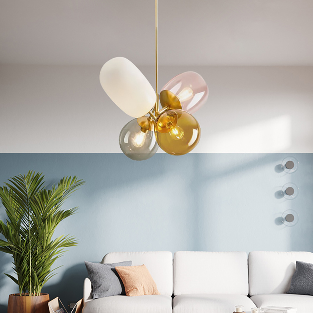 Modern Lovely 4-Light Colorful Chandelier Glass Balloon Pendant Light